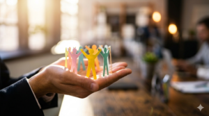 Hand holding the team